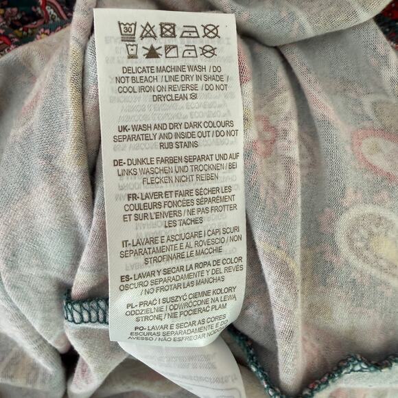 Boden Paisley Midi Dress | Green Pink Boho Print Flowy V-Neck | Boho Size 4R - Picture 7 of 12